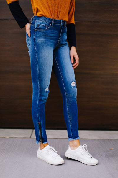 Medium Wash Ankle Zip Skinnies