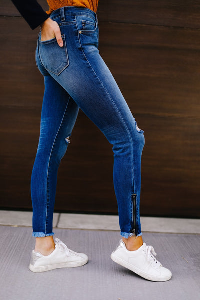 Medium Wash Ankle Zip Skinnies