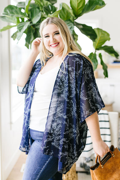 Mini Mosaic Kimono In Navy