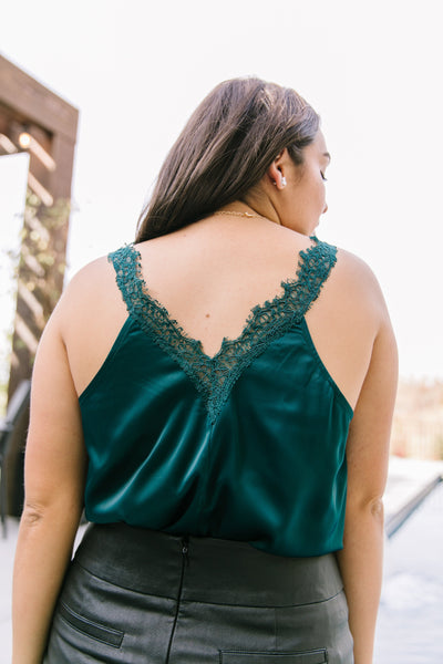 Naughty 'N' Nice Lace Trimmed Cami In Dark Teal