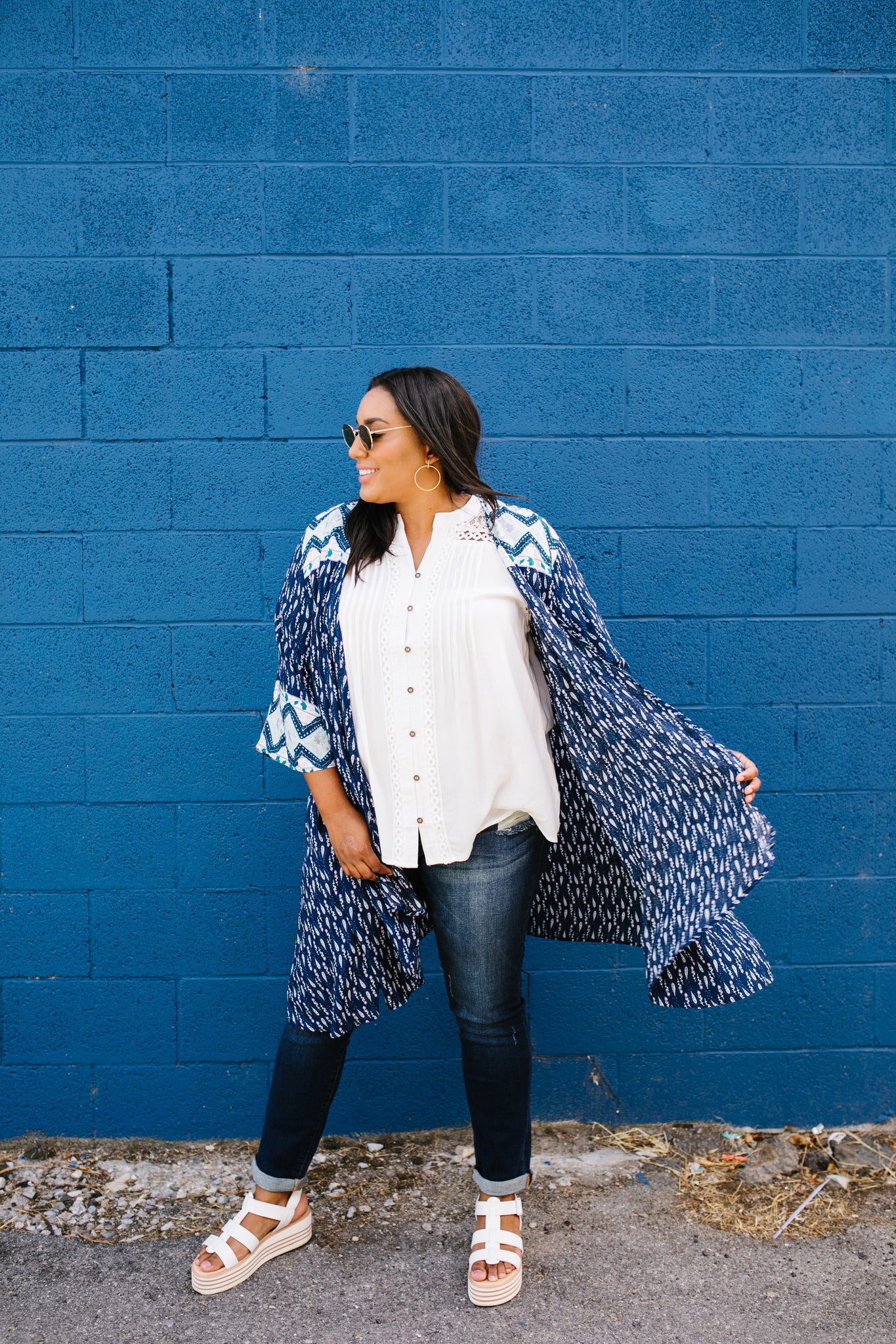 Navy Print Kimono