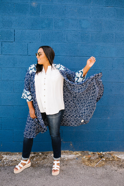 Navy Print Kimono