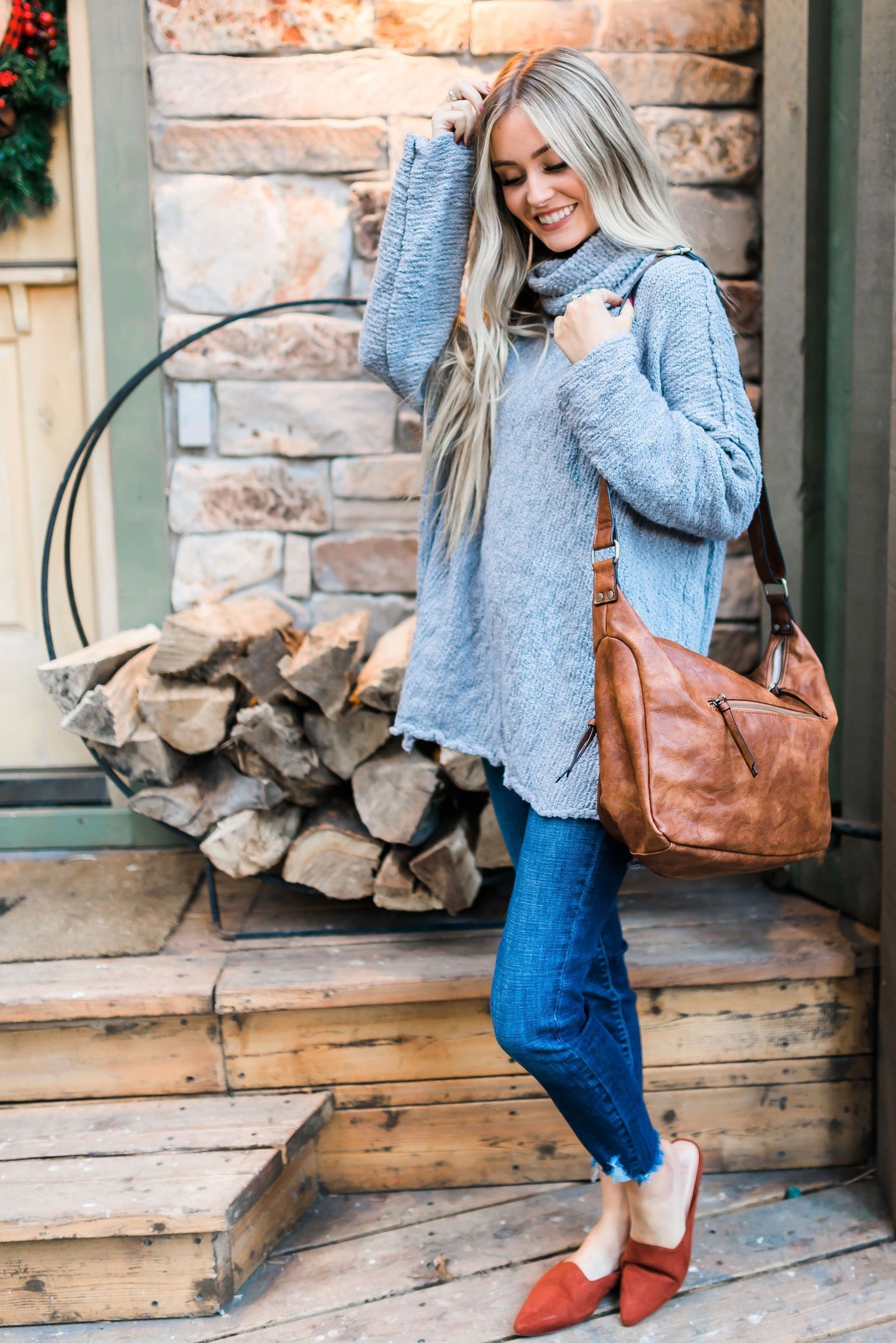 Nubby Gray Cowl Neck Sweater