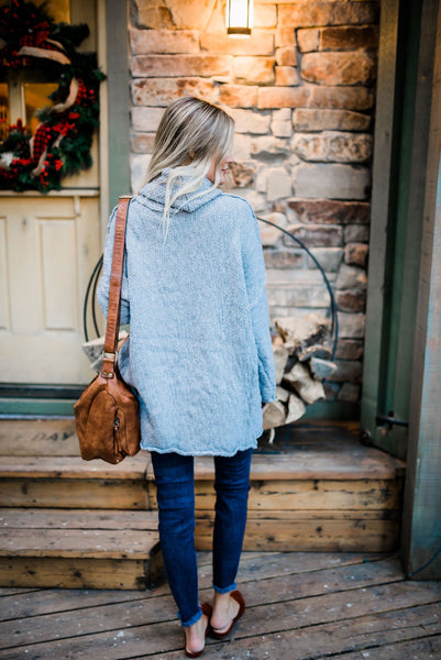 Nubby Gray Cowl Neck Sweater