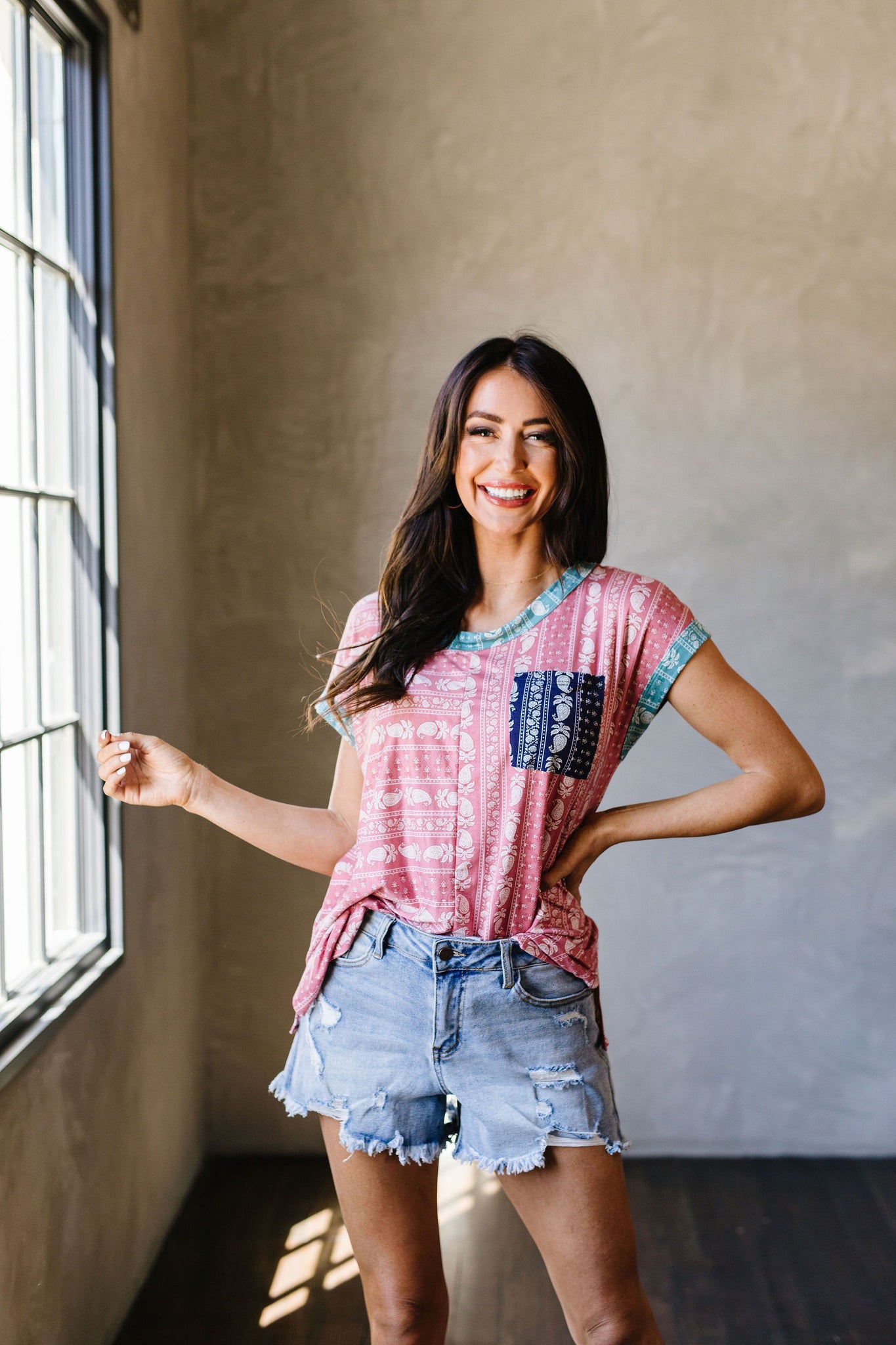 Paisley Block Party Top In Mauve