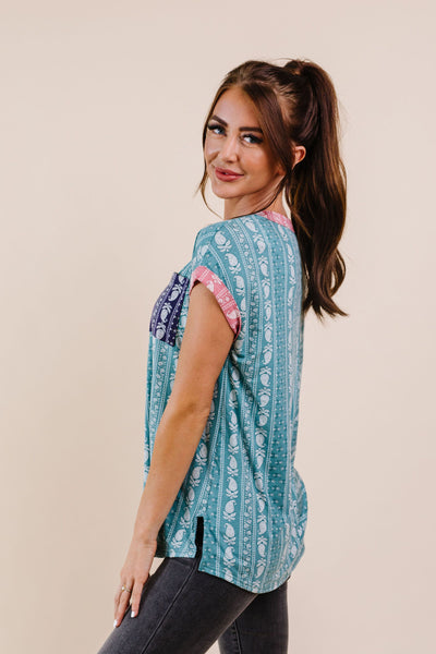 Paisley Block Party Top In Teal