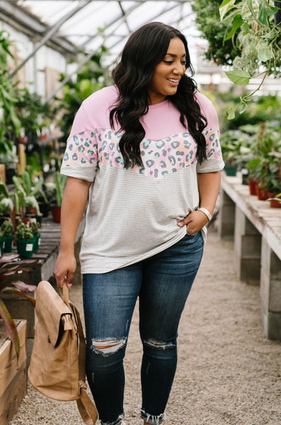 Pink Chevron Color Block Top