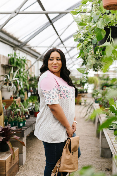 Pink Chevron Color Block Top