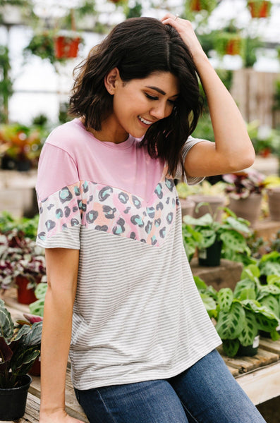 Pink Chevron Color Block Top