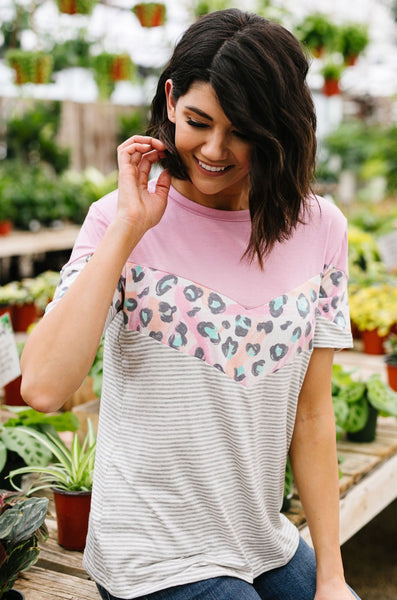 Pink Chevron Color Block Top