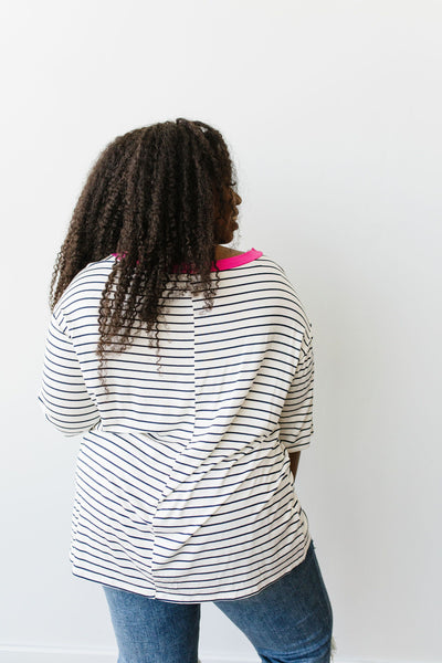 Pink Neon Striped V Top