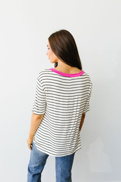 Pink Neon Striped V Top