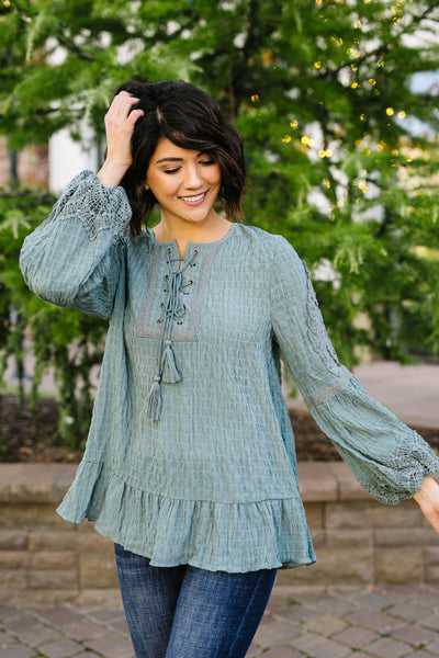 Pleasant Peasant Blouse In Sage