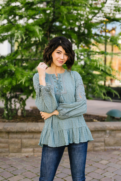 Pleasant Peasant Blouse In Sage