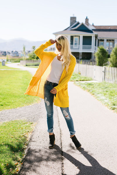 Pocketed Popcorn Cardigan In Honey