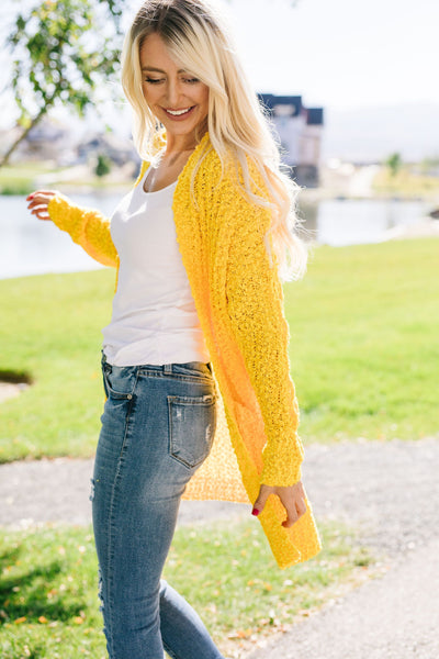 Pocketed Popcorn Cardigan In Honey