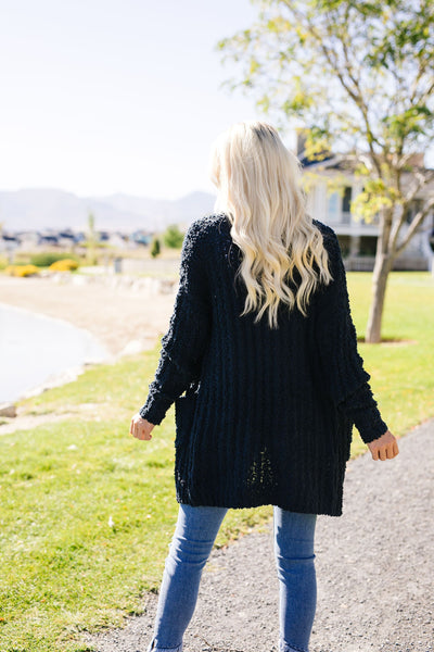 Pocketed Popcorn Cardigan In Navy