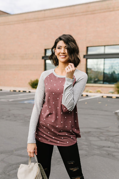 Polka Dot Elbow Patch Raglan Top