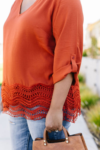 Pumpkin Spice Lace Hem Blouse