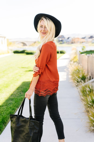 Pumpkin Spice Lace Hem Blouse