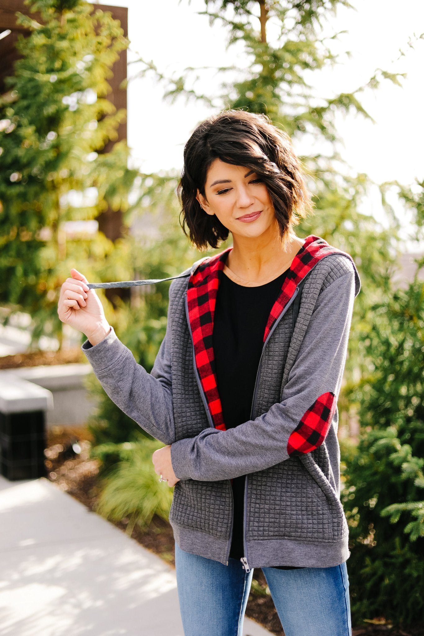 Quilted Comfort Plaid Contrast Hoodie