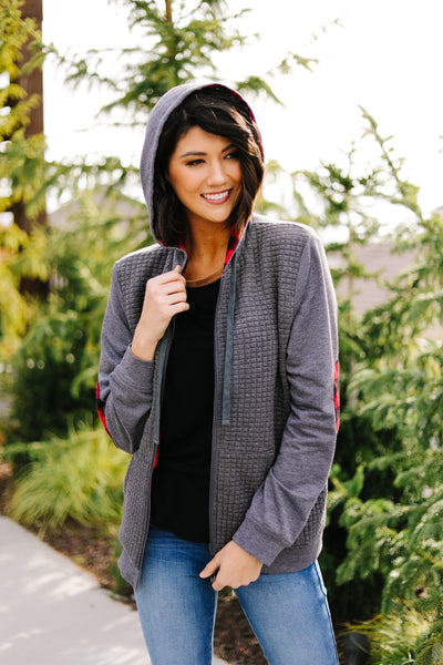 Quilted Comfort Plaid Contrast Hoodie