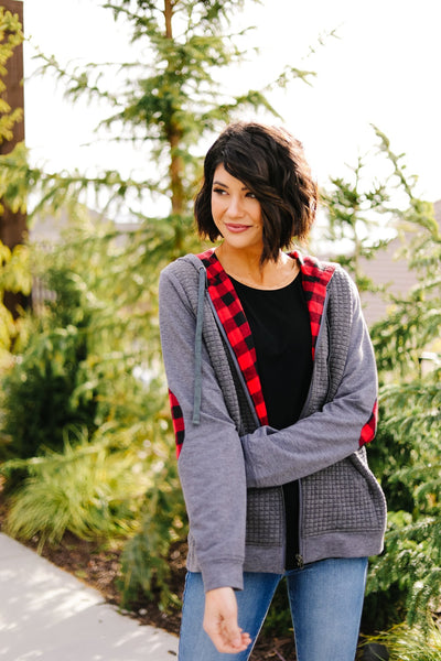 Quilted Comfort Plaid Contrast Hoodie