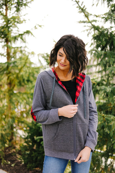 Quilted Comfort Plaid Contrast Hoodie