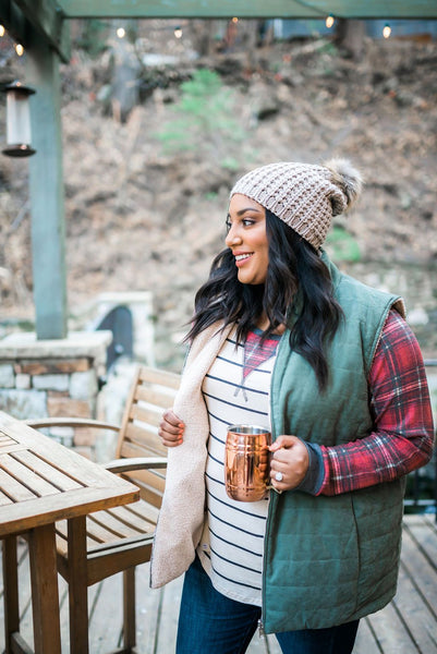 Reversible Shearling Puffer Vest In Army Green