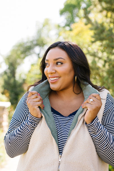 Reversible Shearling Puffer Vest In Army Green