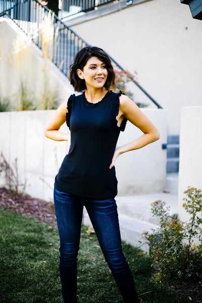 Ruffled Neck Sleeveless Top