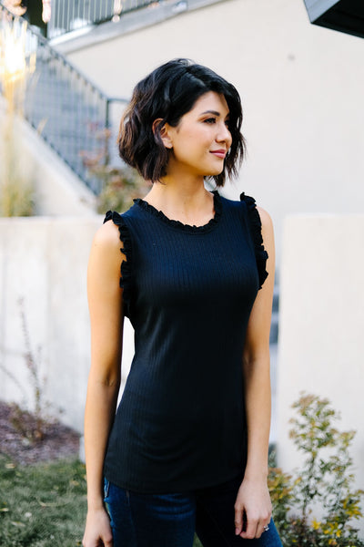 Ruffled Neck Sleeveless Top