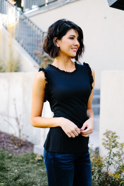 Ruffled Neck Sleeveless Top