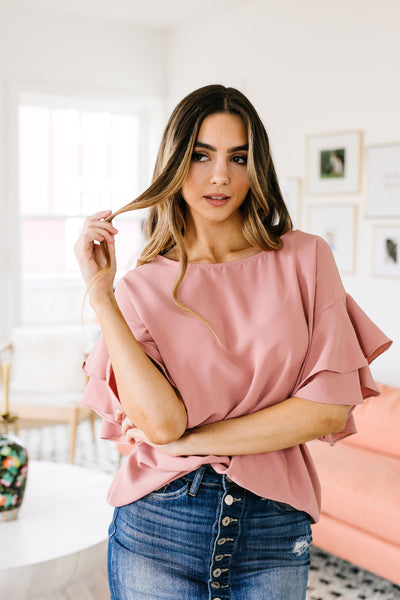 Ruth Ruffled Sleeve Top In Mauve