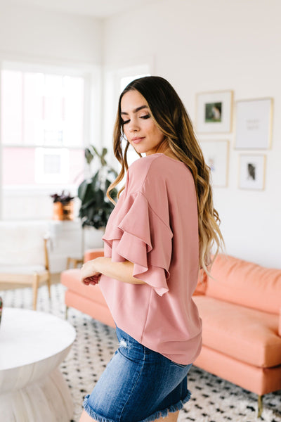 Ruth Ruffled Sleeve Top In Mauve