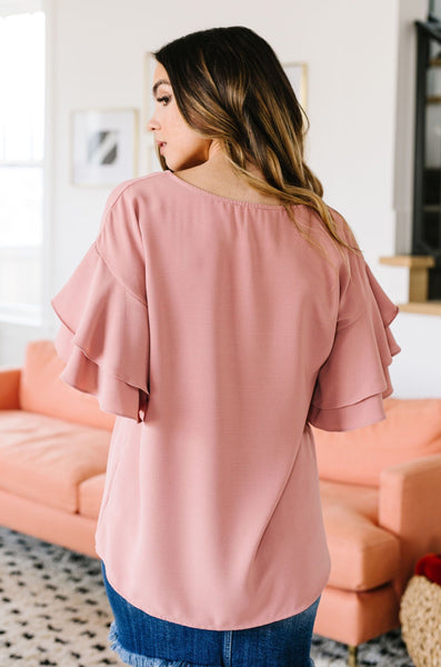 Ruth Ruffled Sleeve Top In Mauve