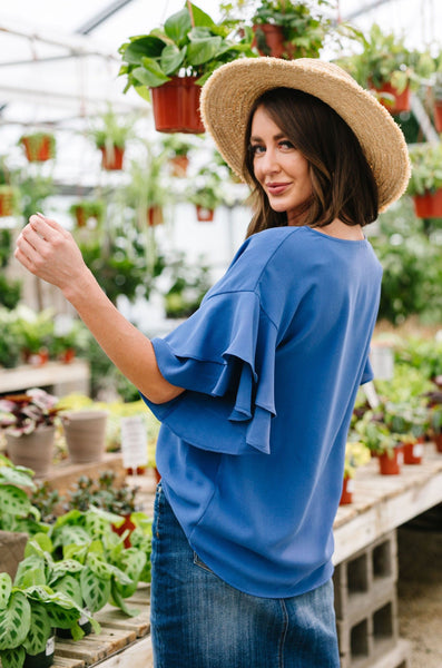 Ruth Ruffled Sleeve Top In Royal