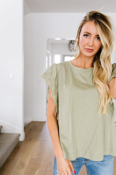 Sage Eyelet Sleeve Blouse