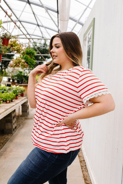 Sails To The Wind Top In Ivory & Red