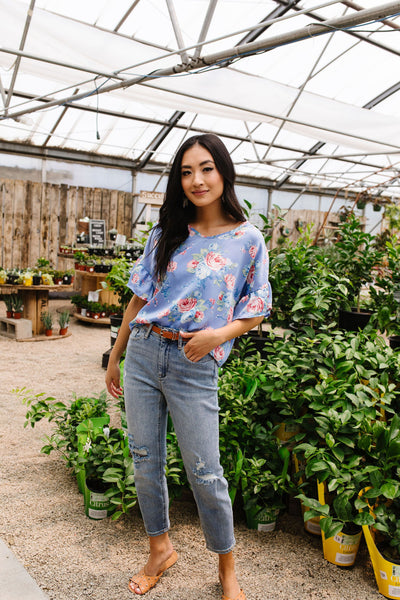 Satin Rose Blouse In Blue