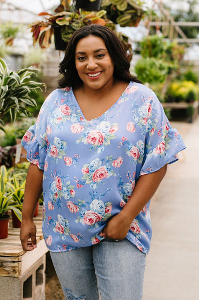 Satin Rose Blouse In Blue