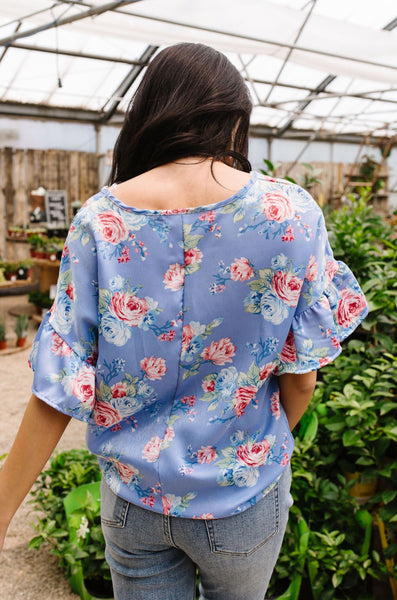 Satin Rose Blouse In Blue