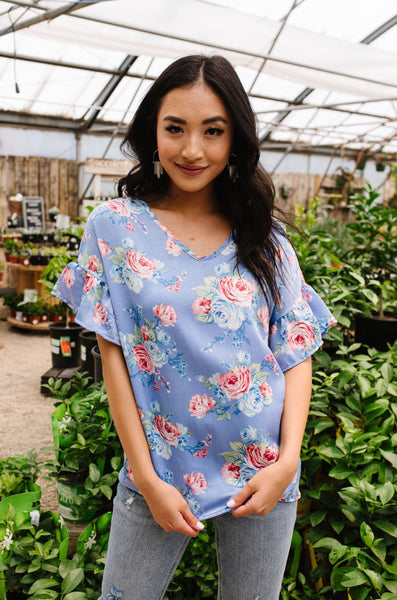 Satin Rose Blouse In Blue