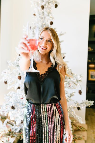 Sequin Kaleidoscope Striped Pencil Skirt