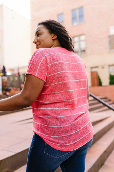 Sheer Summer Striped Top In Coral