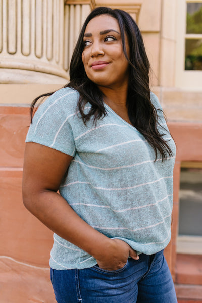 Sheer Summer Striped Top In Seafoam