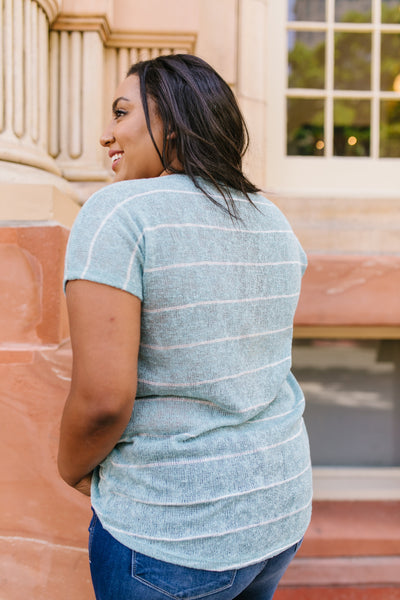 Sheer Summer Striped Top In Seafoam