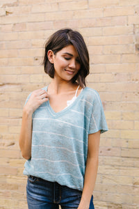 Sheer Summer Striped Top In Seafoam