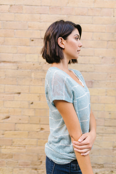 Sheer Summer Striped Top In Seafoam