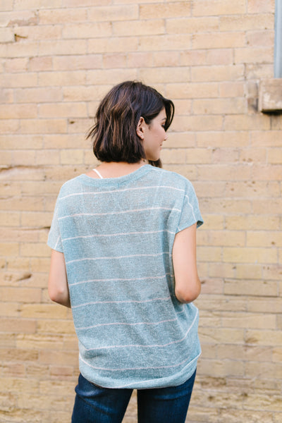 Sheer Summer Striped Top In Seafoam